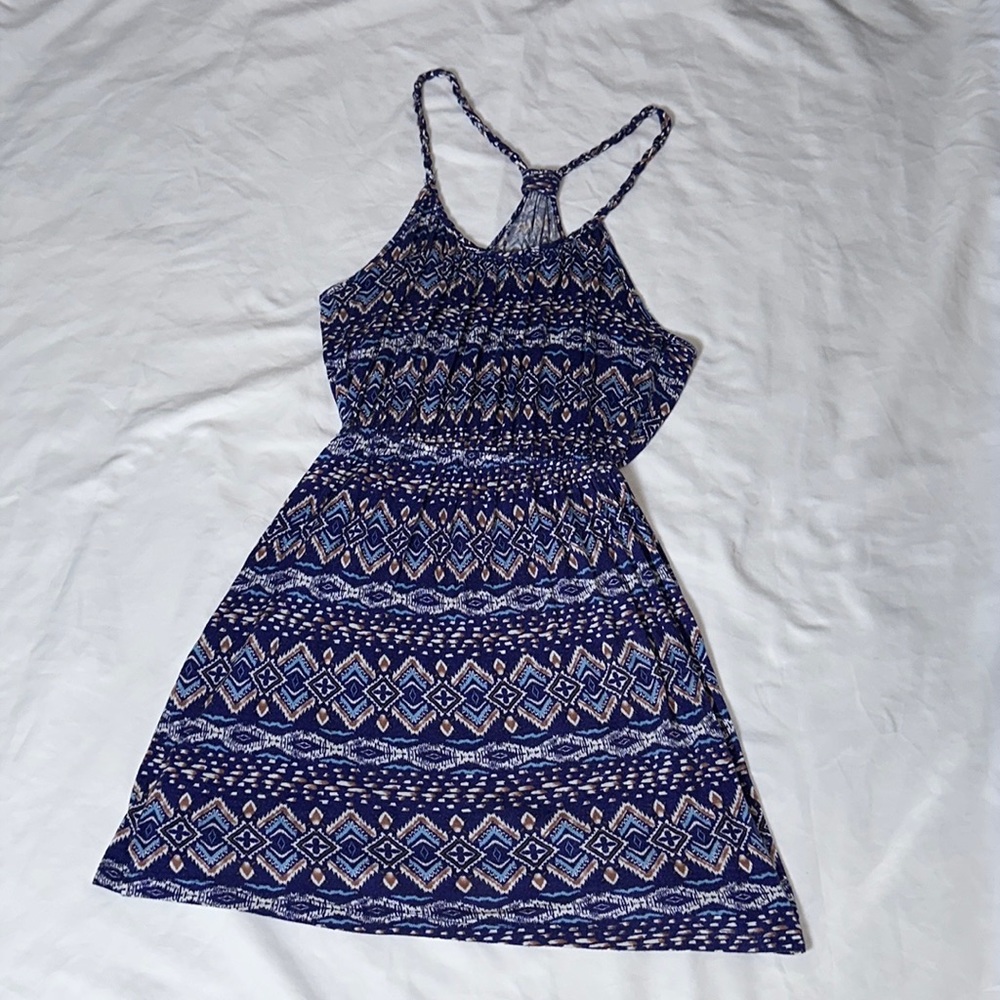 3/10$ Blue bohemian printed elastic waist summer dress